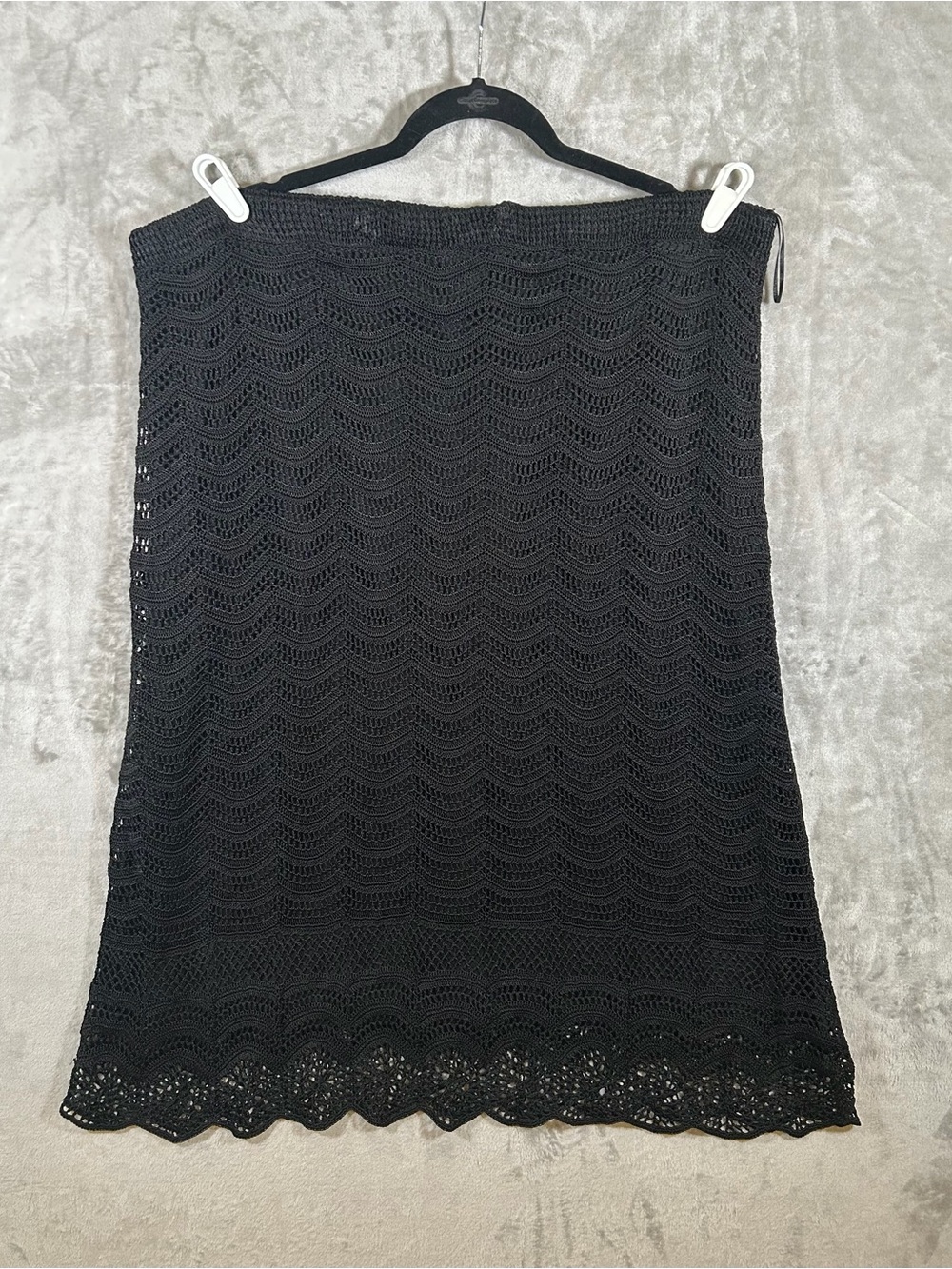 Alfani Black Crochet Midi Skirt with Scalloped Hem
